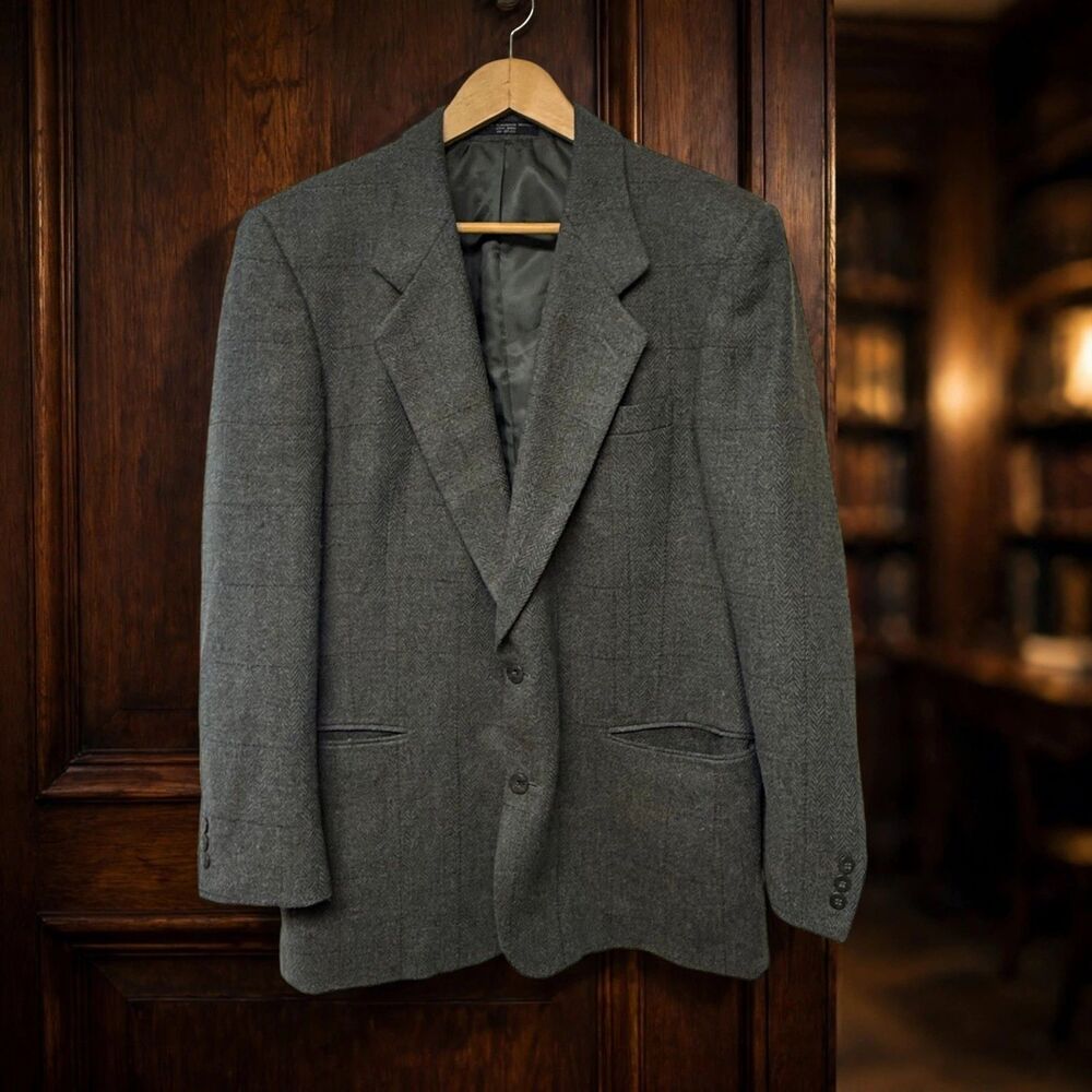 VTG Jones New York Wool Tweed Blazer 42L Dark Academia Herringbone Sport Coat